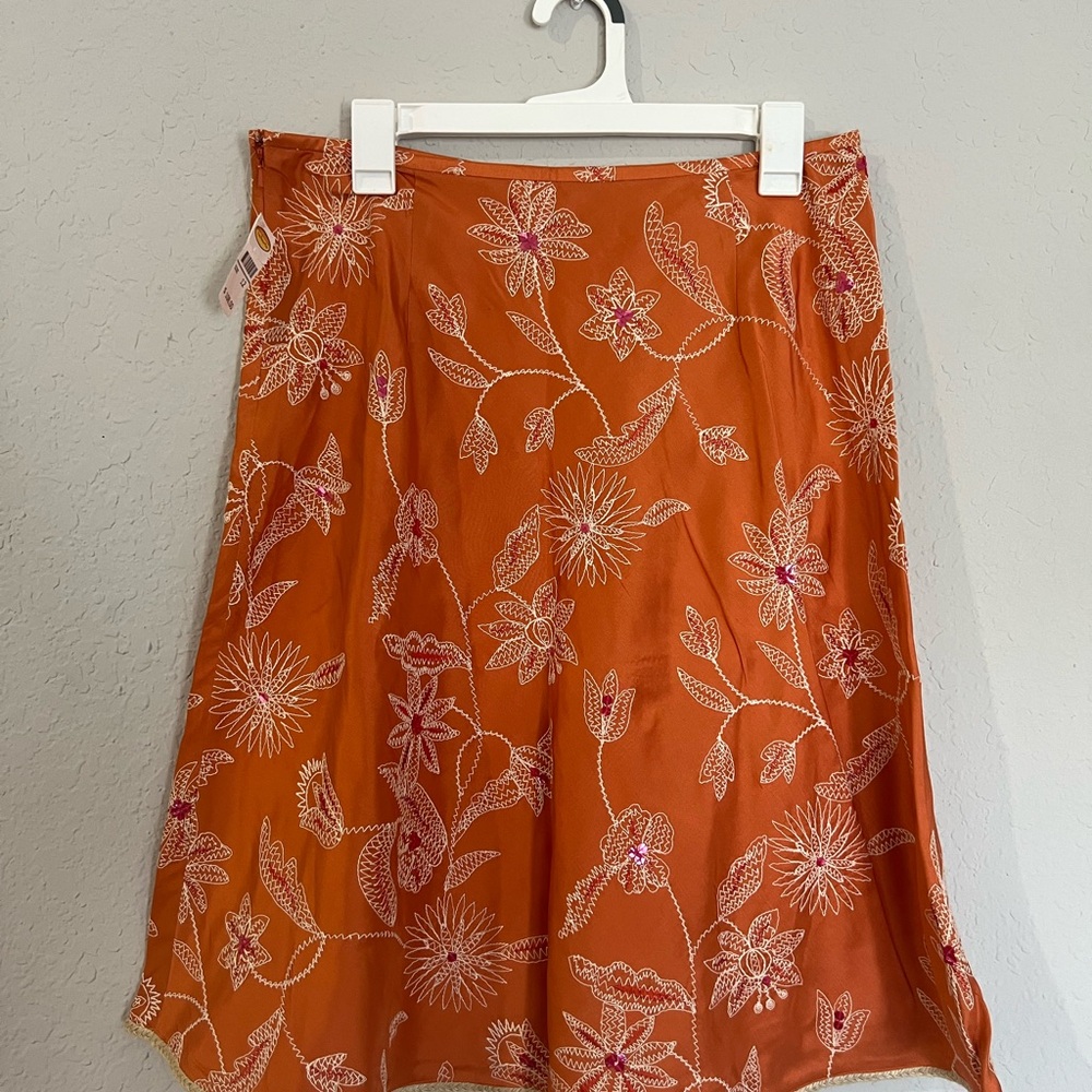Talbots Orange Floral A-Line Skirt Pure Silk